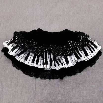 Y2k Gothic Elastic Waist Cross Short Skirt Women Sweet Hot Girl Chic High Waist Ruffle Skirts Female Design Retro Cake Skirt New