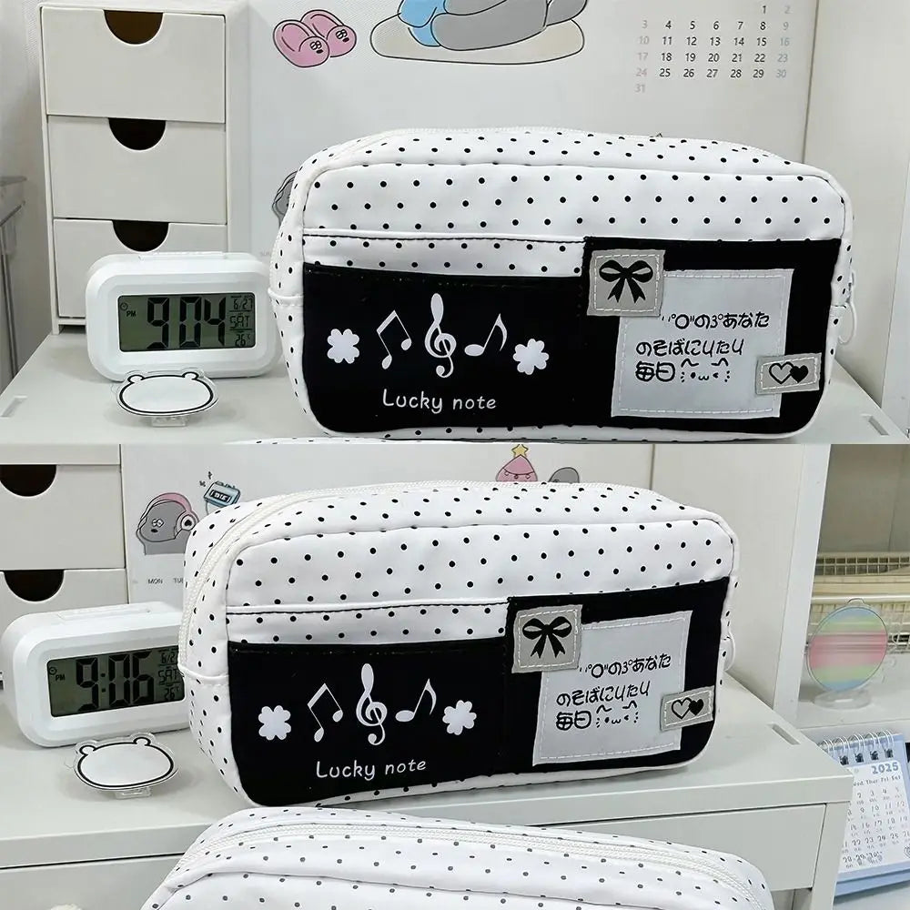 Multi-functional Black Polka Dot Pen Bag Large Capacity Multi-layer Pencil Case Portable Stationery Pouch Back To School