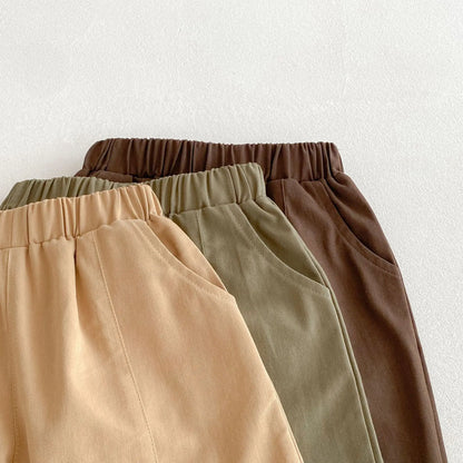 Toddler Girl Cotton Pleated Harem Pants 1-6Y Kids Boys Solid Color Casual Roll Up Trousers Comfy Elastic Waist Kids Bottoms