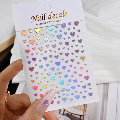 1pcs 3D Bronzing Gold Love Heart Nail Art Stickers Y2K Holographic Stars Sun Starlight DIY Nail Decals Heart Manicure Decoration