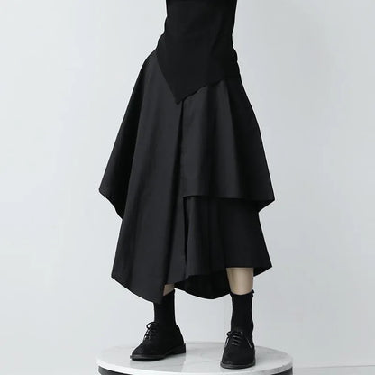 Women Black Skirts Japanese Gothic Irregular High Waist Pleated Skirt Pants for Women Vintage Cargo Skirts Female Clothes Ladies