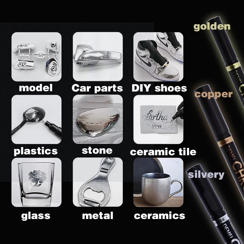 3 Pcs Mirror Marker Pen DIY Reflective Paint Pens Mirror Markers Chrome Gold SILVER Marker Signature Car Styling Art Craftwork