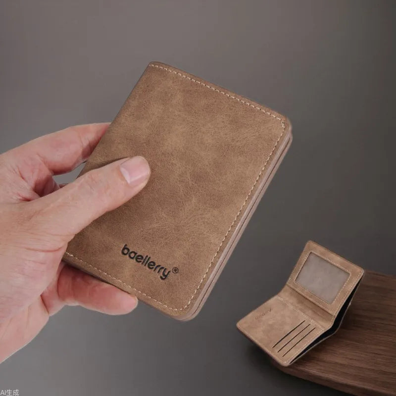 New Men's Short Wallet Cardholder Combo Anti-Theft Minimalist PU Leather