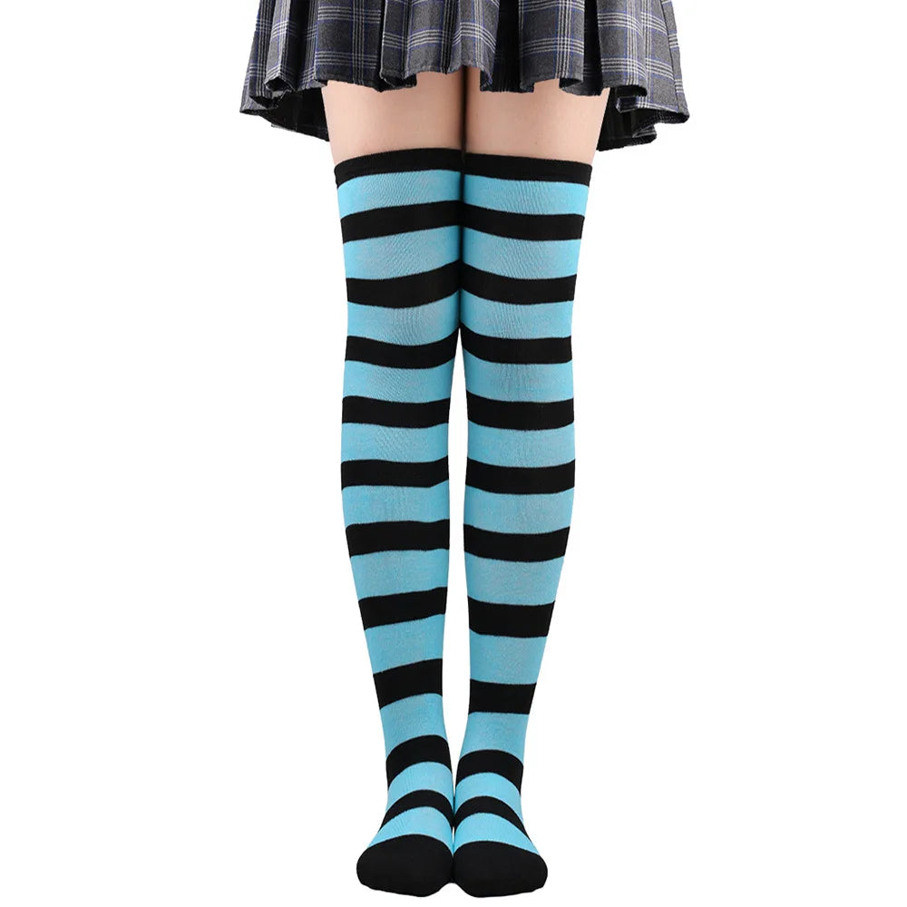 Color Striped Stockings Japanese Over Knee Socks Fashion Women Keep Warm Soks Sexy Slim Long Socks Hosiery JK Cosplay Lolita Y2k