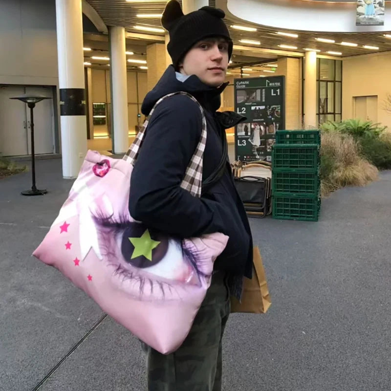Brand Portrait Print Tote Bag Large Capacity Top-handle Shopper Bag Fashion Pvc Kraft Paper Shoulderbag Waterproof Pouch Storage