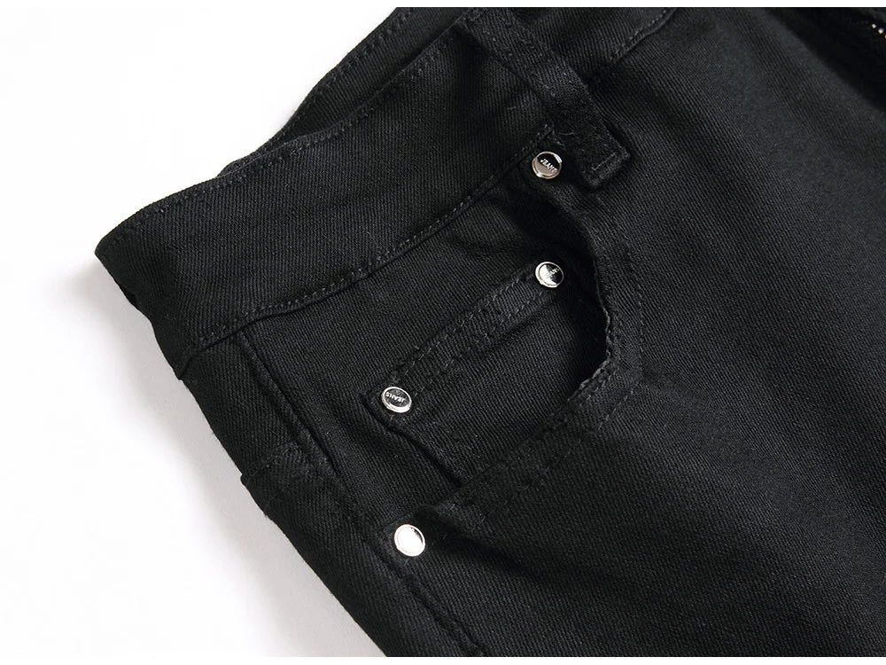 Men Classic Pure Black Jeans All Match Stretch Denim Pants Casual Plus Size Slim Straight Trousers