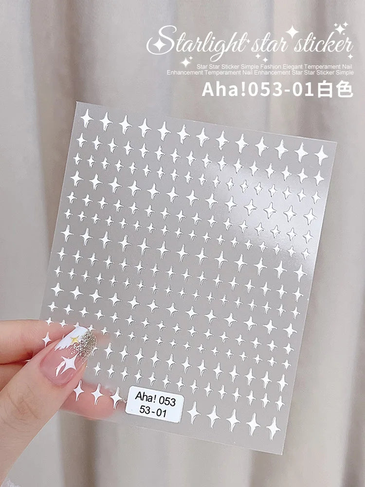 1PCS Laser Starburst Star Adhesive Nail Sticker 3D Nail Art Decoration Flashing Silver Flame Butterfly Nail Decal Press on Nails