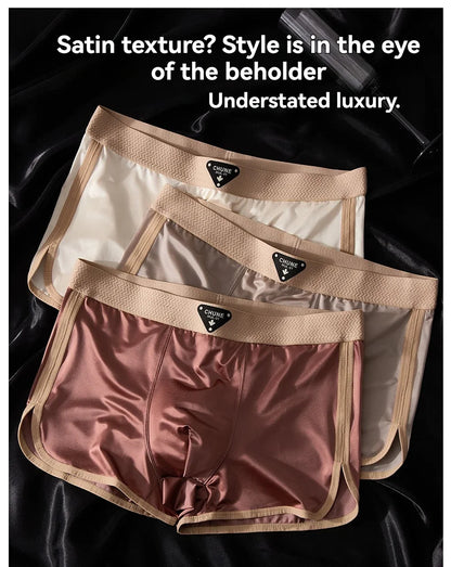 3PCS/Pack Luxury Satin-like Ice Silk Men's Panties Hygroscopic Breathable Double-layer Silk Crotch Boxer High Elastic Underpants