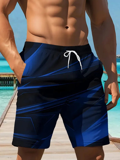 2025 Summer Trend Men's Loose Shorts Drawstring Quick Dry Striped 3D Print Shorts Casual Oversized Running Breath Sport Shorts