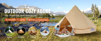 SucceBuy Canvas Bell Tent 4 Seasons 9.8ft Yurt Tent Canvas Tent for Camping with Stove Jack Breathable Tent Holds up to 4 People
