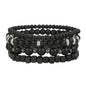 4Pcs/Set Black Gall Stone Volcanic Stone Wood Beads Multi-layer Men's Combination Elastic Bracelet For Couple Friends Jewelry