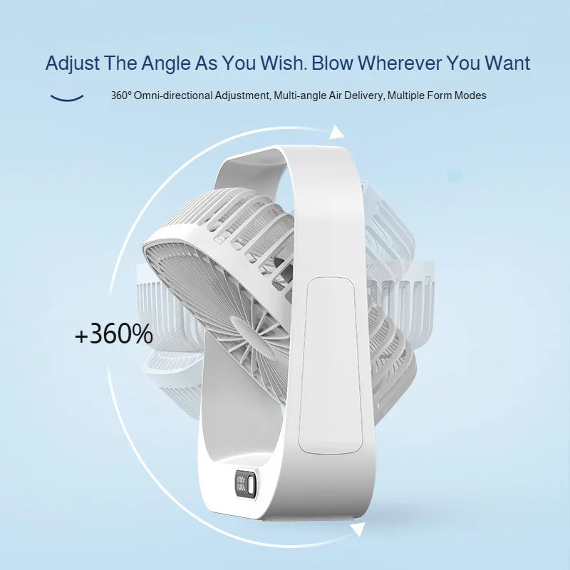 Mini Desktop Fan High Wind Power Rechargeable Plugin Circulation Intelligent Speed Control 360° Rotation Home Office Cooling