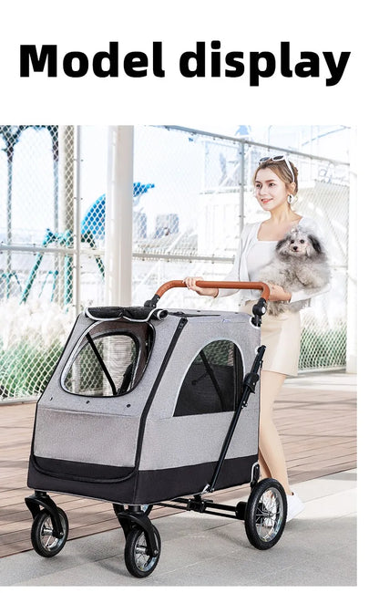 STLF(Ready to Ship) Manufacture Large Pet Stroller for Big Dog Safety Outdoor Walking Travel Foldable Trolley