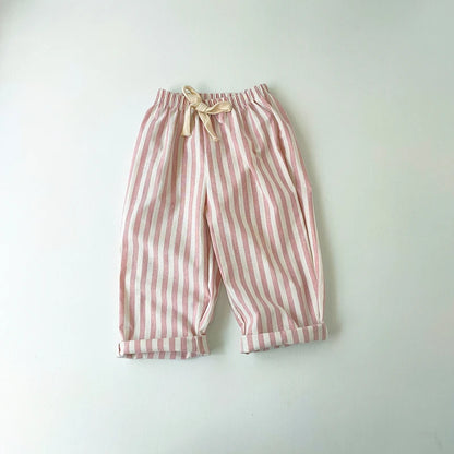 Children's Clothing Linen Cotton Shorts Summer Girls Boys Stripe Pants Kids Baby Casual Vintage Loose Short Pant Girl Clothes