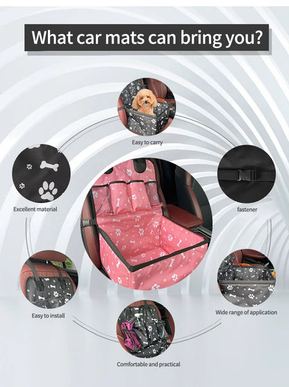 Dog Car Seat with Storage Pockets,Travel Dog Car Seat Cover Folding Hammock Dog Car Seat Basket for Small Medium Dogs