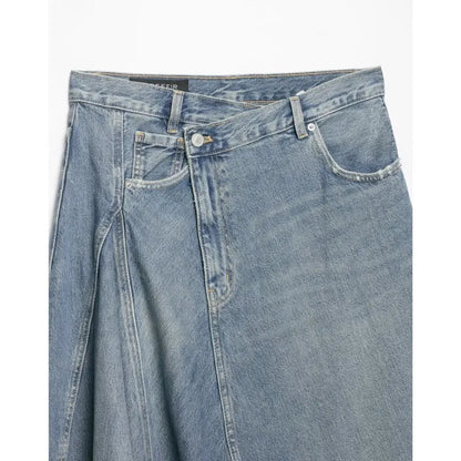 Women'sAsymmetric Denim Skirt New Spring Casual Mid Waist Pocket Women Lace Skirts Fashion Female Chic Skirts