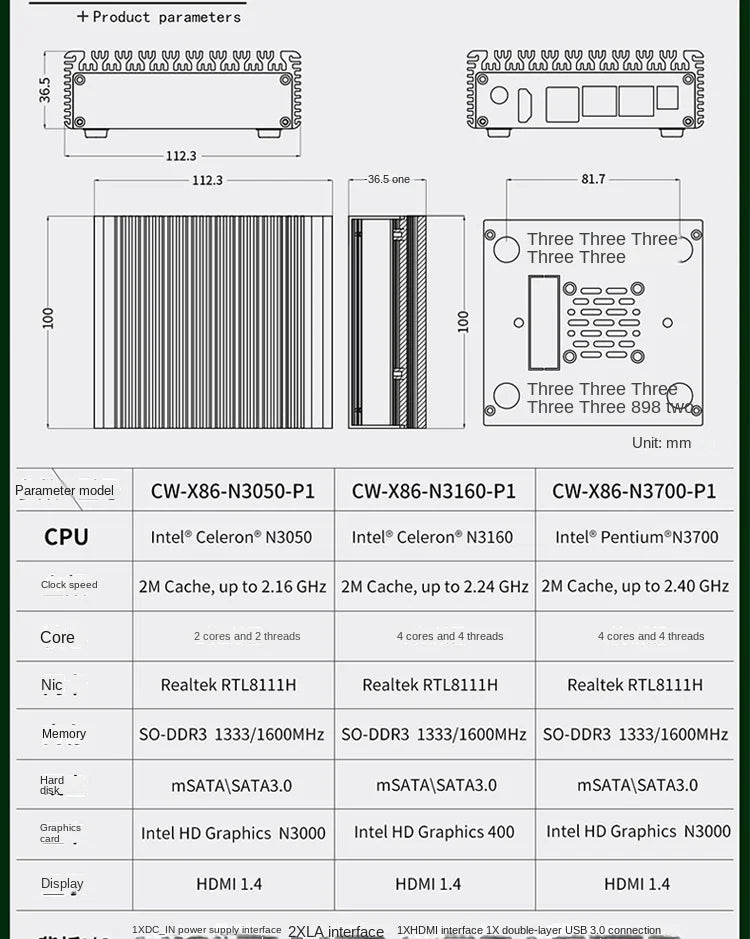 6W Low Power Intel N3050/N3160 Quad Core Quad Thread X86 Soft Router 2*1000M Lan Port HD-MI Output Metal Case Mini PC