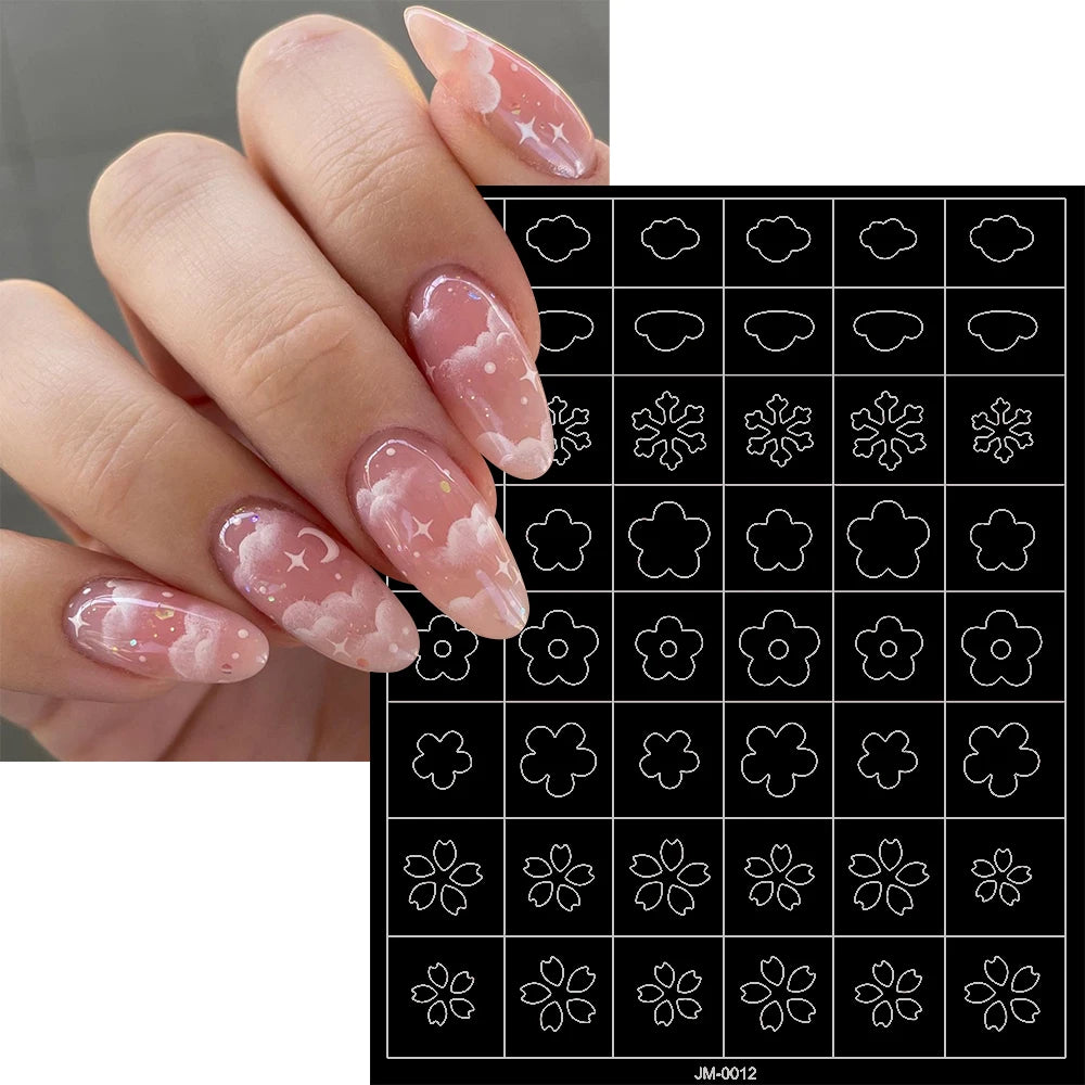 24-Design Airbrush Stencil Nail Stickers 1Pcs Butterfly/Heart/French Line Nail Decal Adhesived DIY Nail Template Airbrush Slider