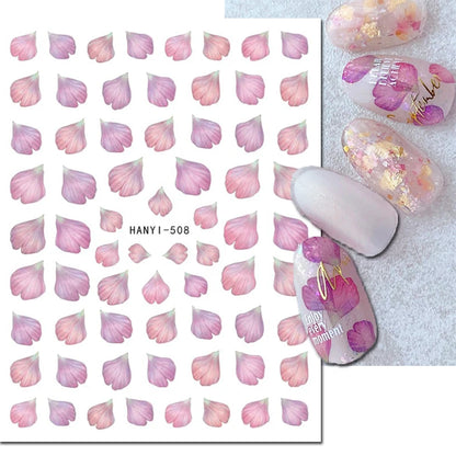3d Nail Art Decals Watercolor Florals Purple Green Pink Flowers Leafs Fruit Adhesive Sliders Nail Stickers For Manicure