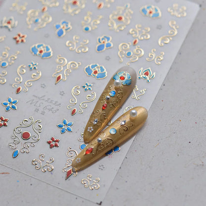 Bohemian Pattern Colorful Love Heart Moon Pearl Crystal Rhinestone 5D Nail Art Sticker Self Adhesive Decoration Manicure Decal