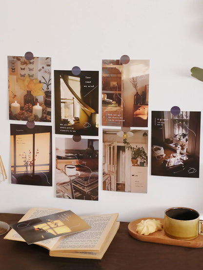 30pcs/pack Lifestyle-Themed Decorative Cards, Various Patterns, for Home Walls and Photo Frames (Includes Stickers)