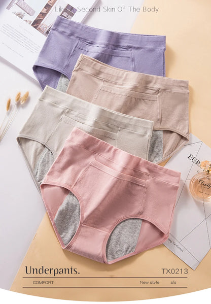 4Pcs Women's Menstrual Panties Physiological Pants Leak Proof Underwear Ladies Period Panty High Waist Cotton Briefs Lingerie
