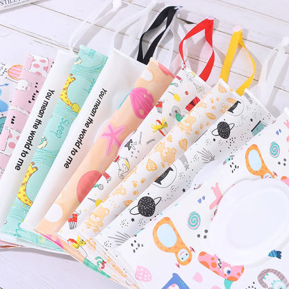 Cute EVA Baby Wet Wipe Pouch Wipes Holder Case Flip Cover Snap-Strap Reusable Refillable Wet Wipe Bag Outdoor Home Tissue Box