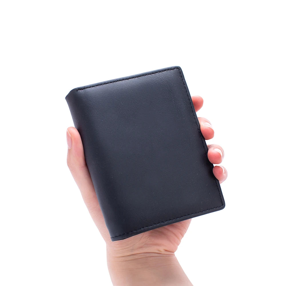 Men Wallet Genuine Leather Wallets for Men Zipper Purse Vertical Business Wallets RFID Anti-Theft Credit Card Holder Money Bag