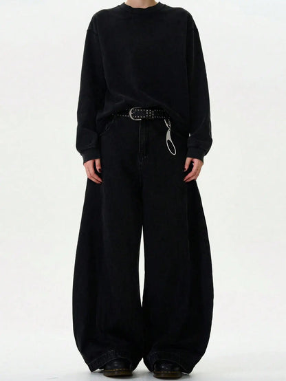 High Streets Spring Summer Men's Jeans American Baggy Wide Leg Curved Knife Denim Pants Loose Solid Color Male Trendy Trousers