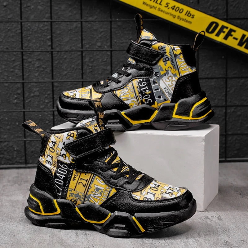 Children Shoes Boy Sneakers Fashion Print Luxury Designer High Top Sneakers Kids Tenis Shoes Boy Sports Casual