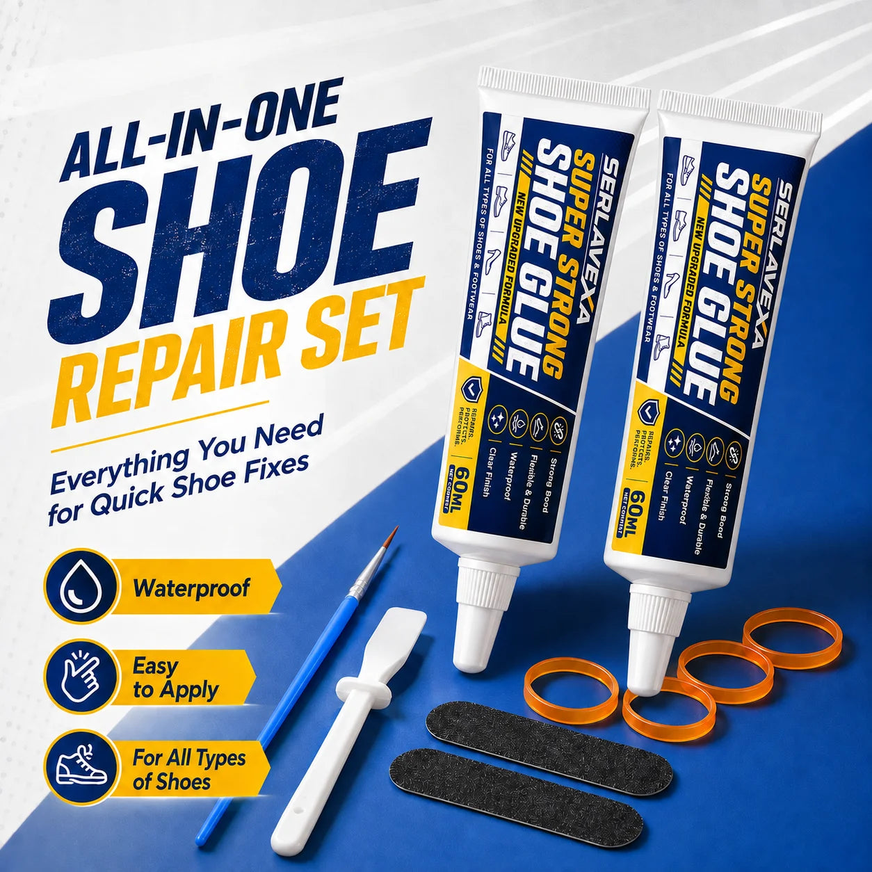 2PCS 60ml Shoe Sole Adhesive Repair Kit with Applicator Tools for Sneakers Boots Leather Rubber Canvas Flexible Footwear Fix