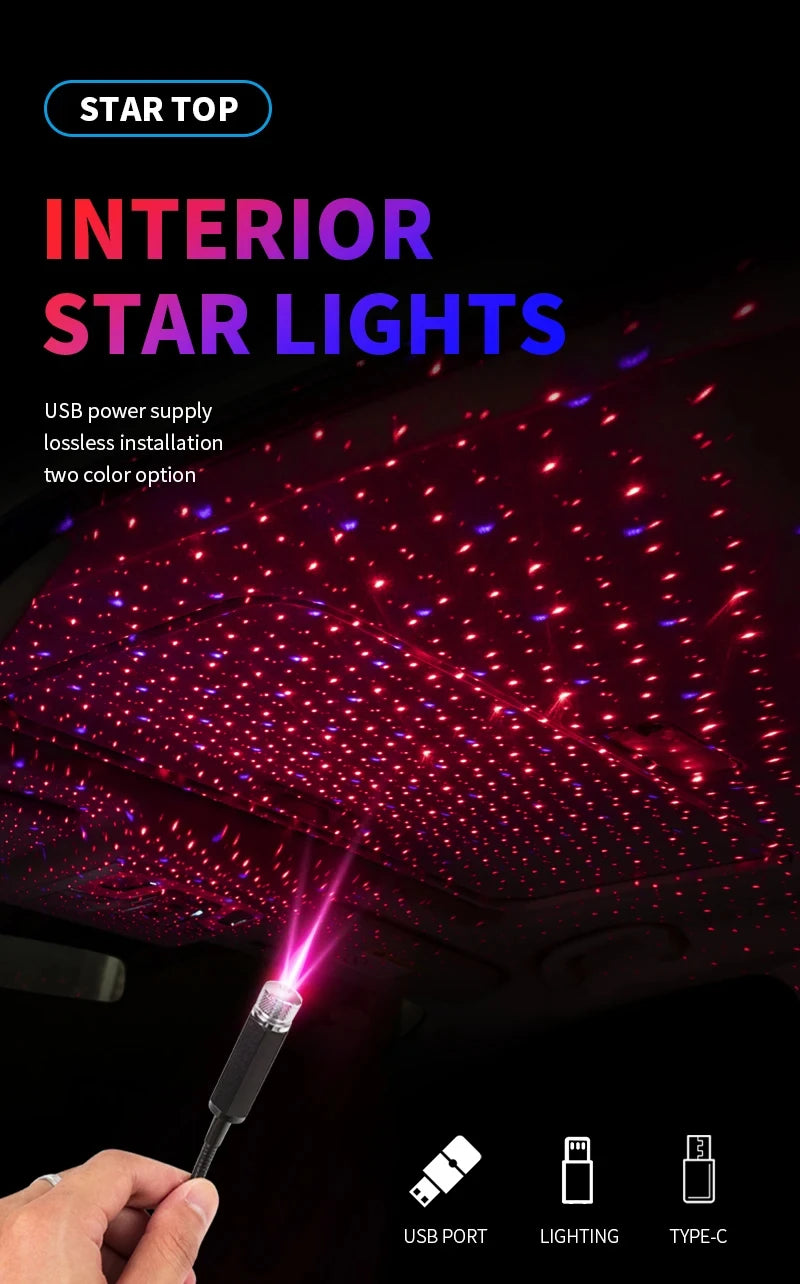 LED Starry Sky Projector Night Light Romantic USB Night Light Adjustable USB Car Lights Auto Roof Ceiling Lamp Bedroom Light