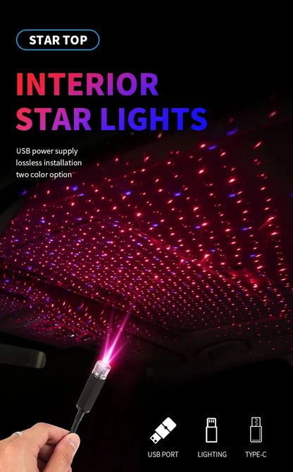 LED Starry Sky Projector Night Light Romantic USB Night Light Adjustable USB Car Lights Auto Roof Ceiling Lamp Bedroom Light