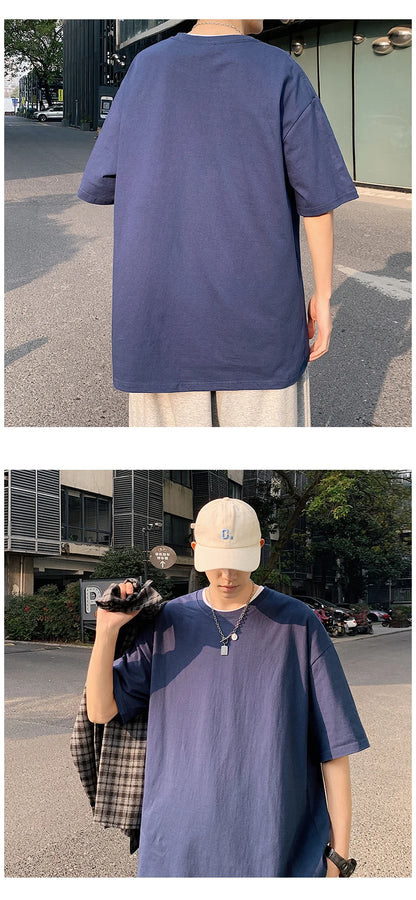 Oversized Summer Short Sleeve Men's T Shirt New Fashion Solid Loose O-Neck T Shirts Mens Cotton Hip Hop Streetwear Top Tees 5XL