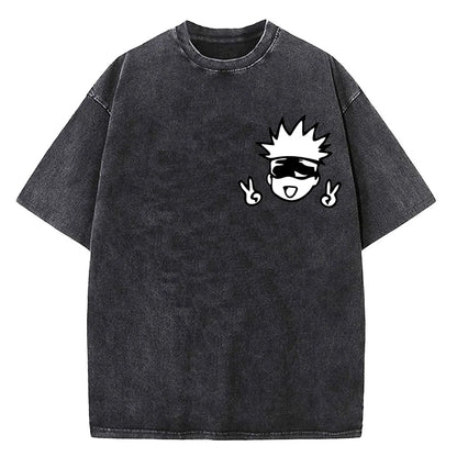 Anime Jujutsu Kaisen Gojo Satoru T Shirts Washed Men Women Cotton Harajuku T-Shirts High Quality Retro for Men Women Tops Tees
