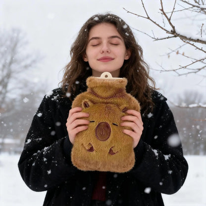 2025 Capybara Shape Hot Water Bottle 1000ml Capacity Long-Lasting Heat Retention For Neck Back Shoulder, Home Travel Camping Use