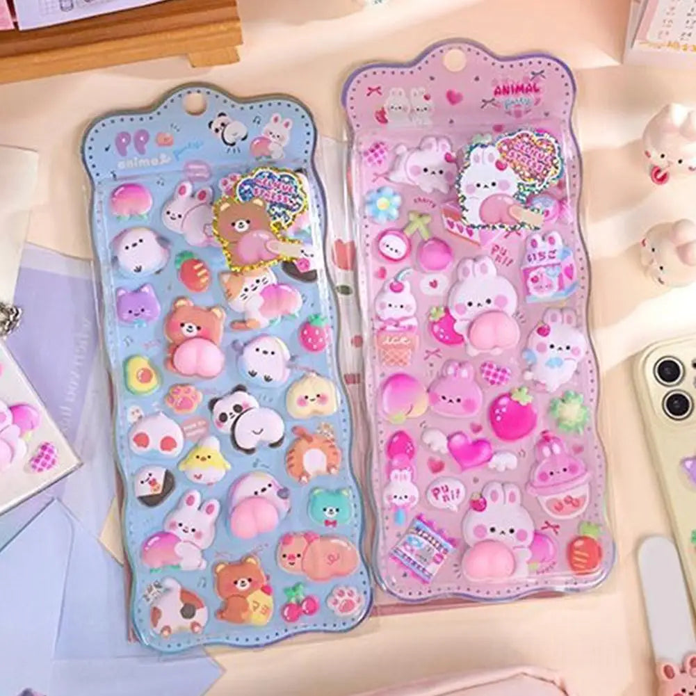 Kawaii Cartoon Soft Cute Little Rabbit 3D Pinching Relaxing Butt Stickers Cute DIY Mobile Book Decoration Stickers Festival Gift