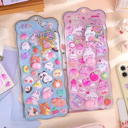 Kawaii Cartoon Soft Cute Little Rabbit 3D Pinching Relaxing Butt Stickers Cute DIY Mobile Book Decoration Stickers Festival Gift