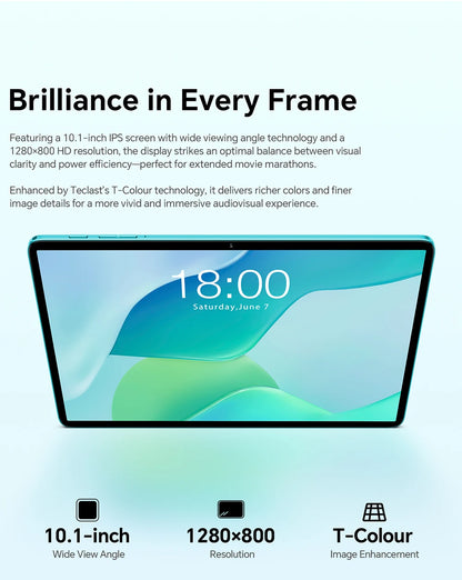 Teclast P33 10.1 Inch Tablet, Android 15, Max 9Gb Ram 64Gb Rom, Wifi 6, 6000Mah Type-C, Dual Camera, Metal Body, Allwinner A333