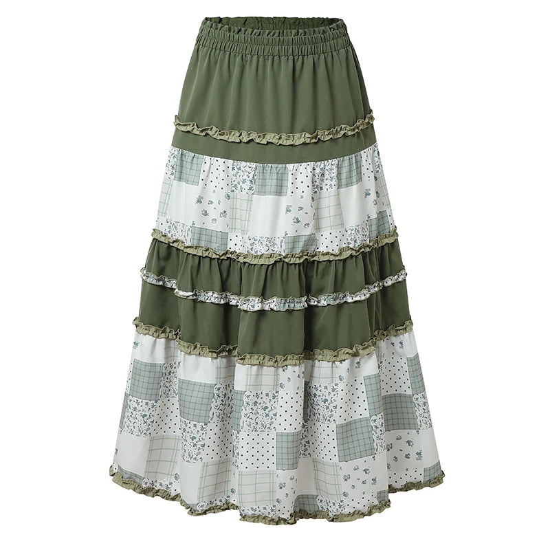 ZANZEA Oversized Long Skirts Women High Waist Print Patchwork Maxi Bottoms Casual Loose Elastic Waist Fashion Jupes Faldas Saia