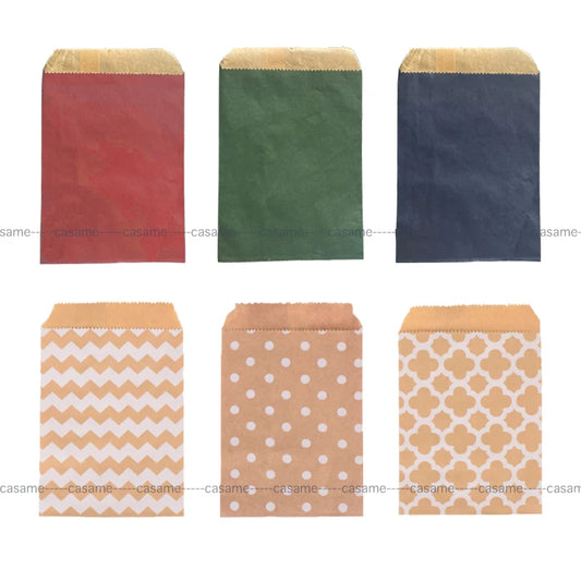 50 Pcs Red Blue Green Thank You Kraft Paper Bags Cute  Happy Birthday Gift Pouch Retro Party Favor Bag Candy Cookie Supplies