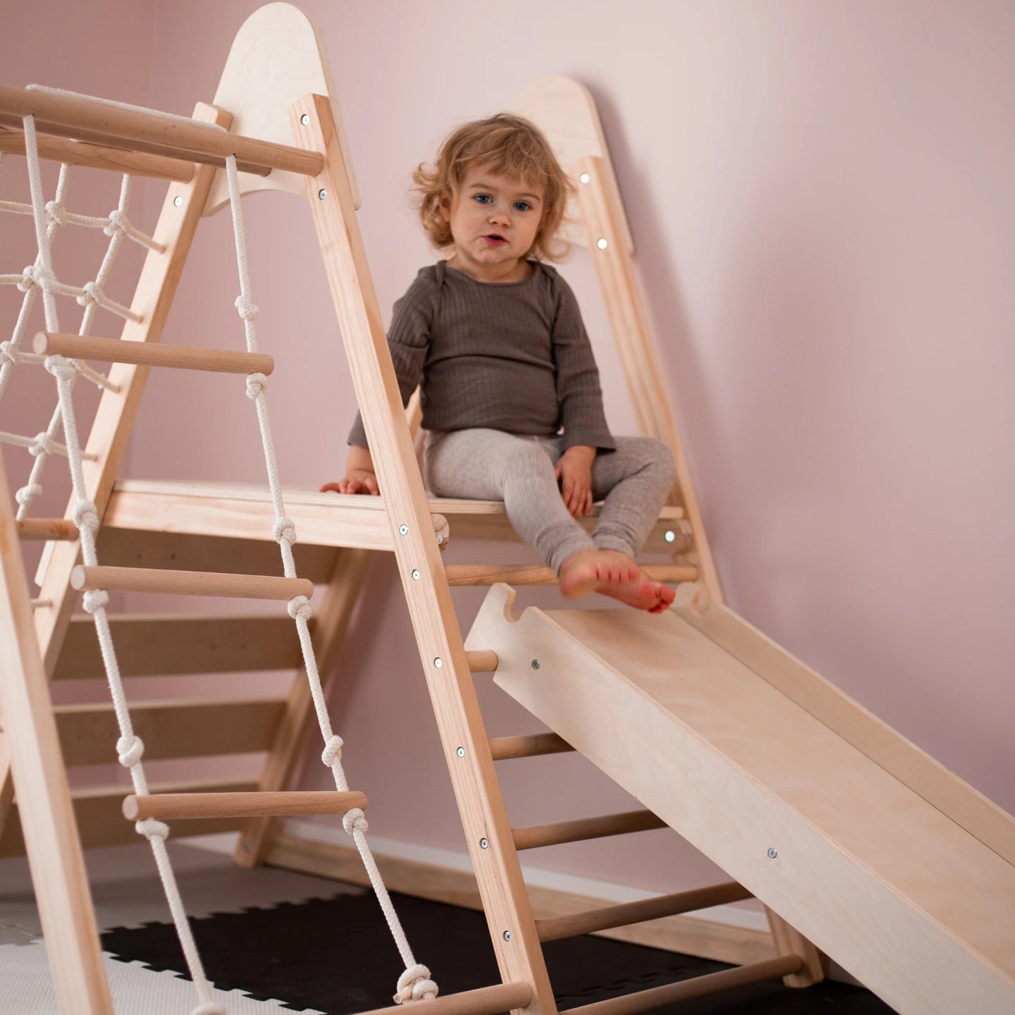 Mamabrum Large Wooden Play Square 5in 1 XXL Climbing Set With Slide Swing for Kids Montessori Motoryka 3 +