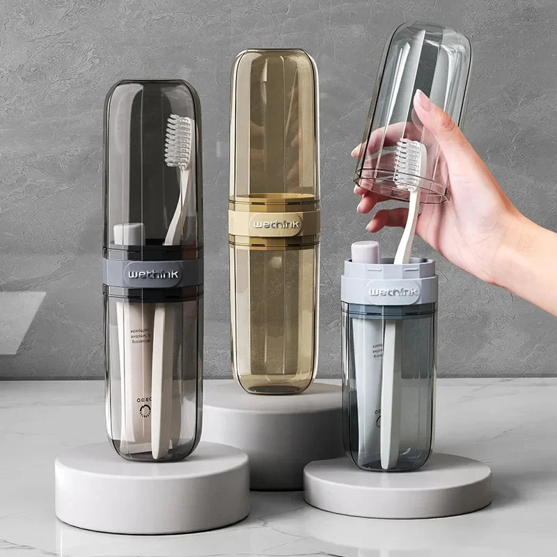 Portable Clear Toothbrush Travel Case, Hard Shell All-in-One Organizer for Business Trips Gym & Commute, Hygienic Secure Design