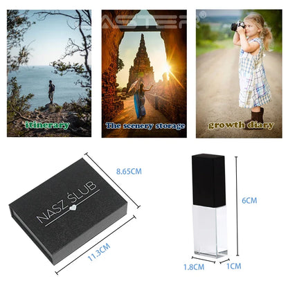 JASTER Crystal Wedding Gifts USB Flash Drives 128GB 3D Laser Engraving Custom Logo Pen Drive 64GB Photography Gift Memory Stick