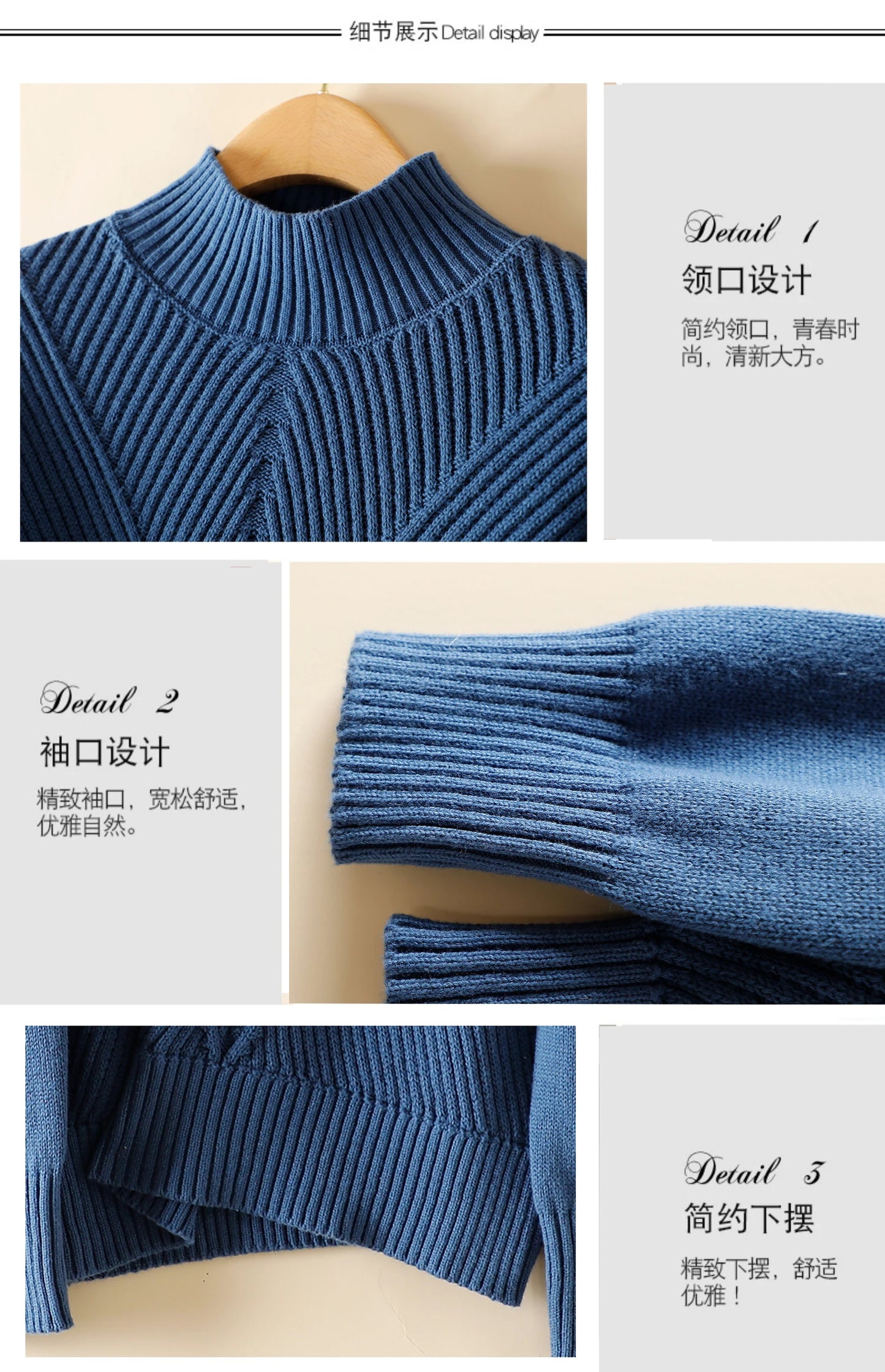 Women 100% Cotton Knit Sweater Half-high Collar Stripe Pullover Autumn Winter Thickened Bottoming Clothing Casual Knitted Tops