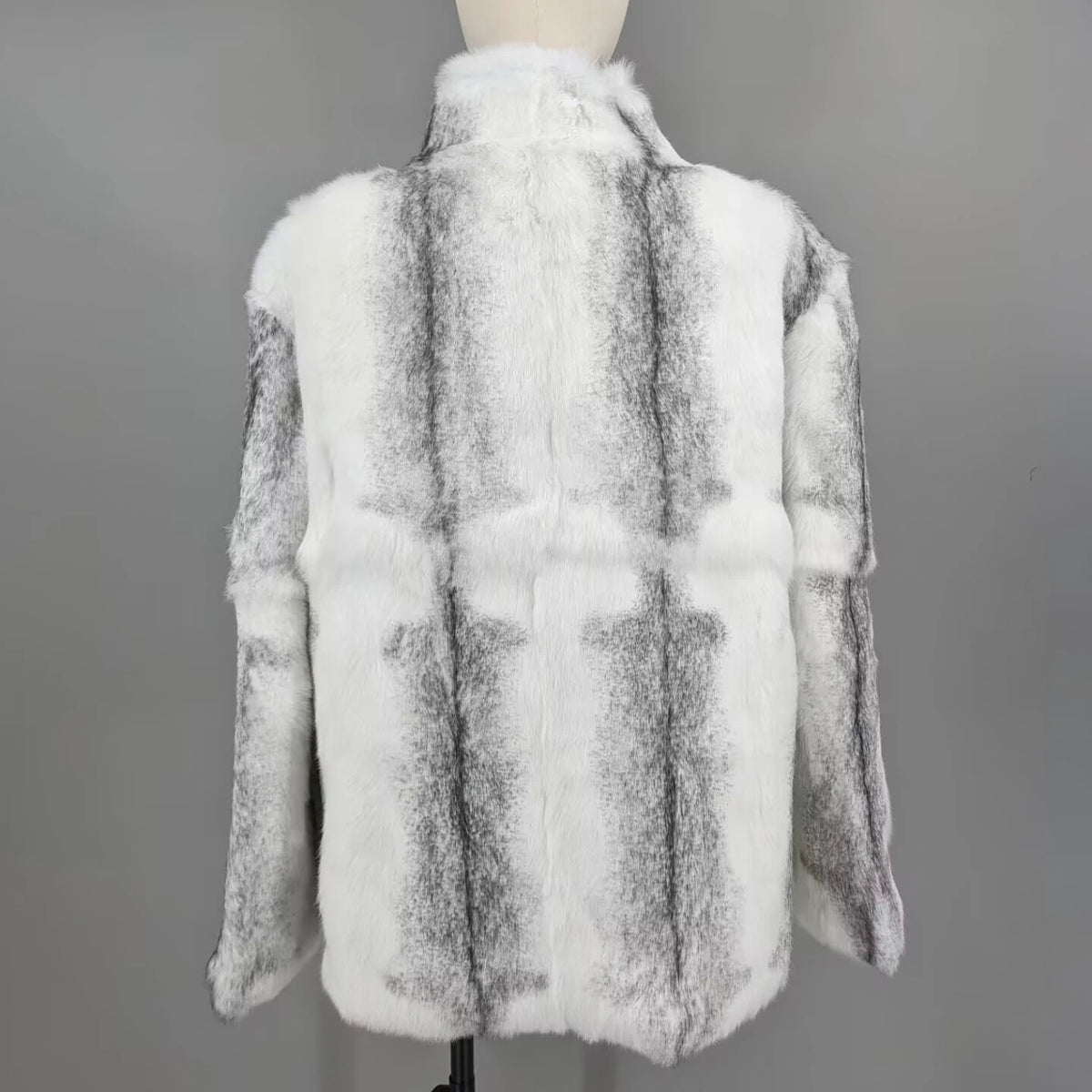 Women Real Rabbit Fur Coat High Collar Winter Jacket Make of One Rabbit Fur Cross Mink Pattern