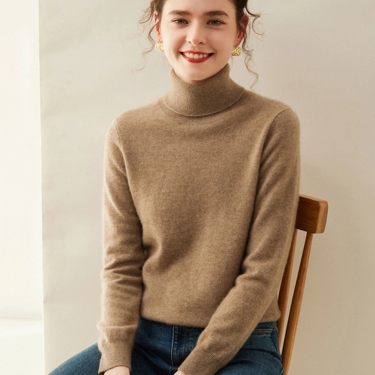 Cashmere Sweater Women's Turtleneck Long Sleeved Knitted Pullover 100% Pure Cashmere Base Sweater Korean Version Women's Top