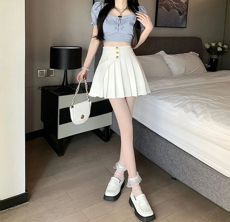 Black Pleat Skirts for Woman White High Waist Pleated Mini Clothes Short Kawaii Cute Women's Skirt Aesthetic Cheap Summer 2025 V