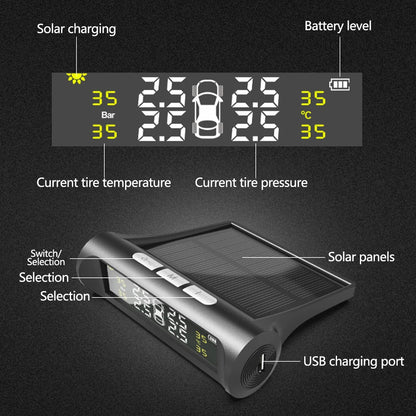 Solar Auto Security Alarm Systems Power TPMS Car Tire Pressure Alarm Monitor System Tyre Pressure Temperature Warning