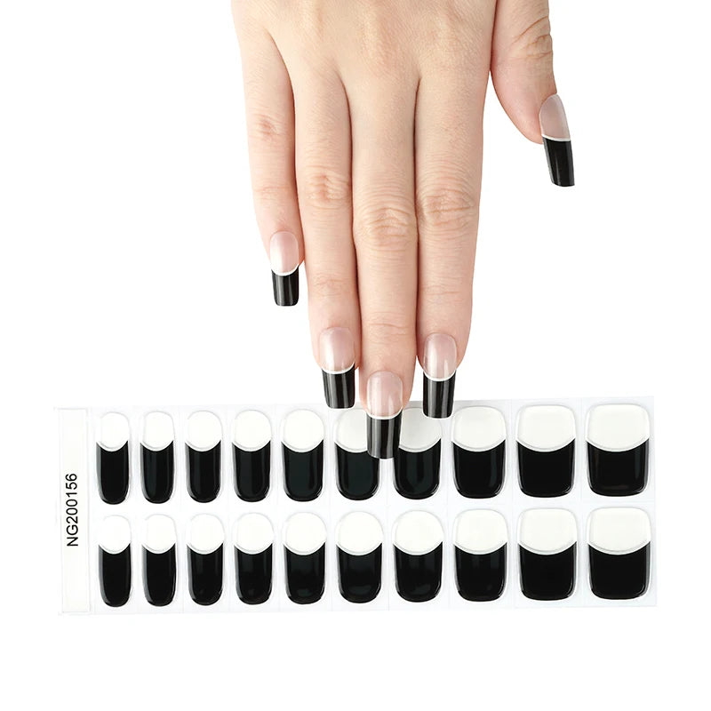 20/22Tips UV Semi cured Gel Nail Stickers Waterproof Long Lasting Full Gel Nail Wraps Press On Nail Decal DIY Manicure